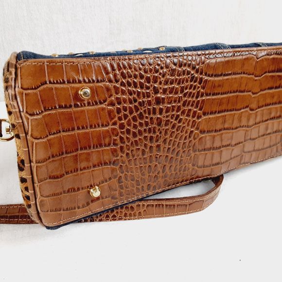 Clever Carriage Company Denim & Calf Hair Satchel Shoulder Bag Jean Bag Leopard - Picture 8 of 16